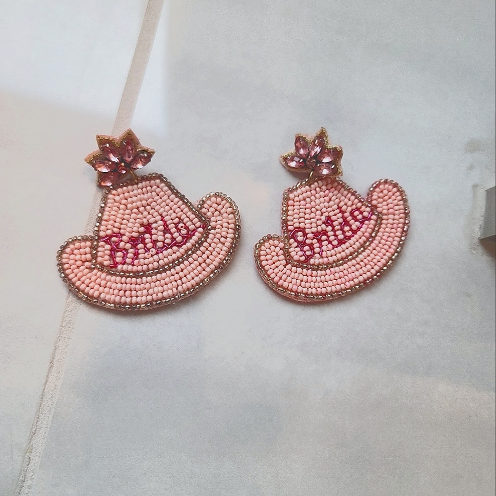 Pink Beaded Bride Earrings